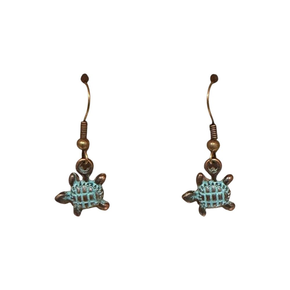 Patina Copper Turtle Charm on Copper Earrings #2240